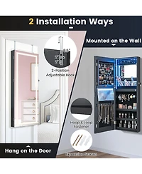 Sugift 42.5 Inches Lockable Jewelry Mirror Wall Cabinet with 3-Color Led Lights