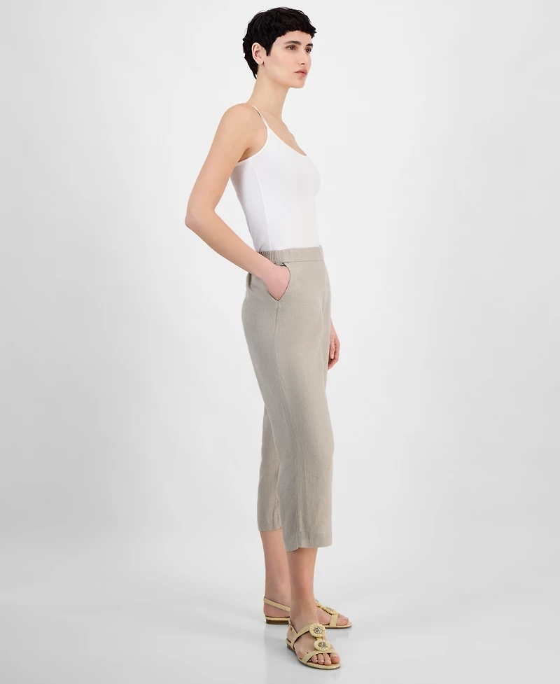 Charter Club Women's 100% Linen Solid Cropped Pull-On Pants, Created for Macy's