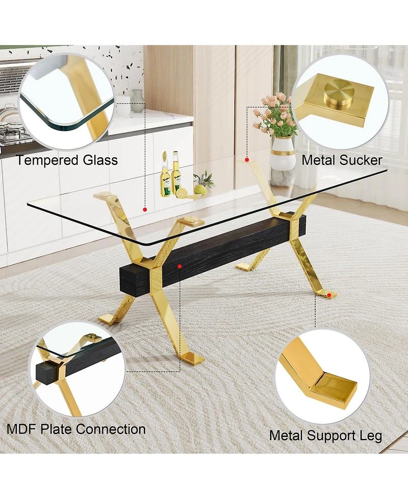Streamdale Furniture Streamdale Modern Tempered Glass Dining Table with Gold Legs