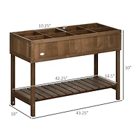 43x18x30in Raised Garden Bed with 8 Pockets and Shelf, Wooden Elevated Planter Box with Legs to Grow Herbs, Vegetables, and Flowers, Dark Brown