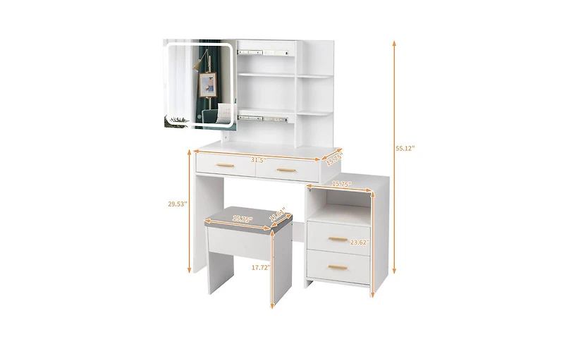 Slickblue Fch Dressing Table Set with Mirror, 4 Drawers, 1 Storage Cabinet & 2 Shelves
