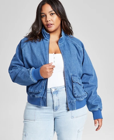 And Now This Plus Size Denim Bomber Jacket