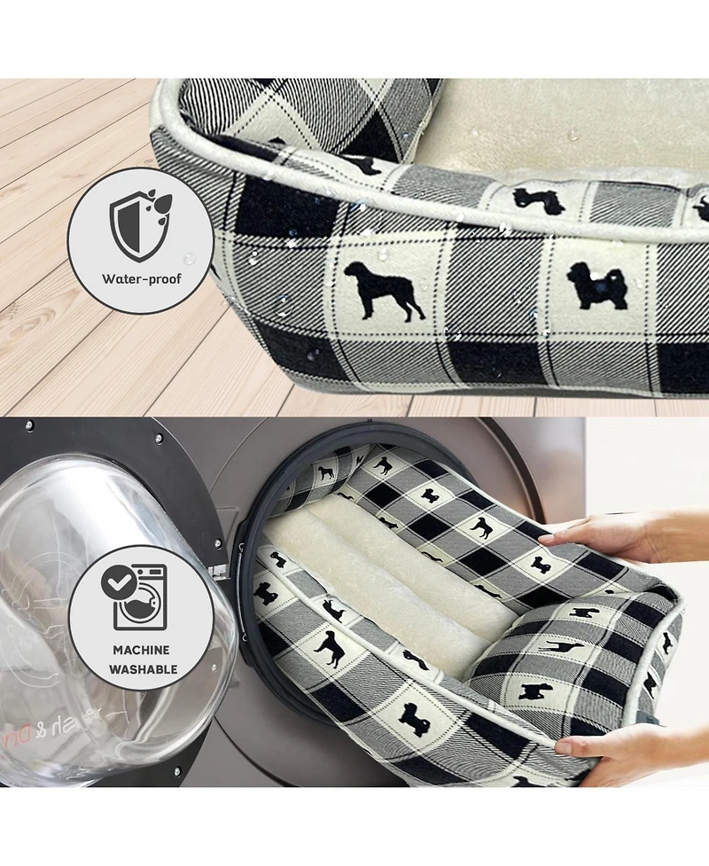 Paw & Decor Paws and All Over Plaid Dogs Cuddler Pet Bed, Stellar Design Printed Dog Beds