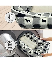 Paw & Decor Paws and All Over Plaid Dogs Cuddler Pet Bed, Stellar Design Printed Dog Beds