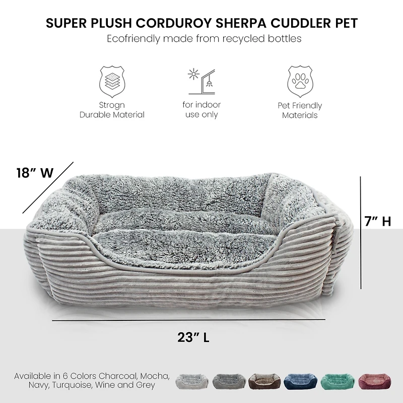 Details Rectangle Dog Bed, Durable Sleeping Calming Cuddler for Pets, Super Plush Corduroy Sherpa