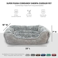 Details Rectangle Dog Bed, Durable Sleeping Calming Cuddler for Pets, Super Plush Corduroy Sherpa