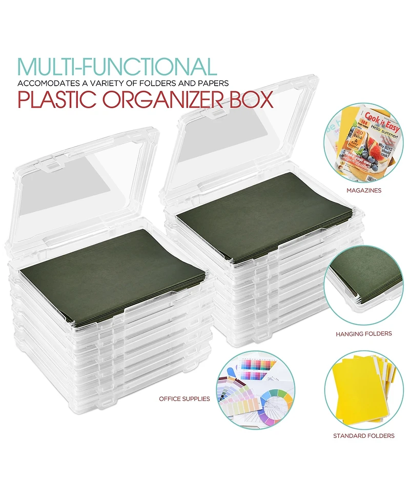 Sorbus Set of 12 Thin Hanging File Organizer Bin Clear Plastic Stackable for Document Storage
