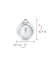 Bling Jewelry Simple Button Style Round Dome Bezel Pearl Clip-On Earrings Silver Plated Brass