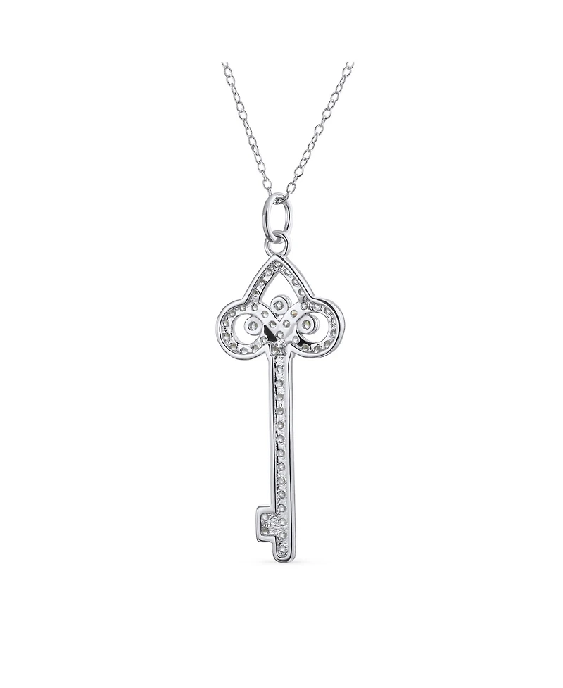Bling Jewelry Pave Cubic Zirconia Cz Fleur De Lis Key Shape Pendant Necklace .925 Sterling Silver