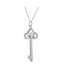 Bling Jewelry Pave Cubic Zirconia Cz Fleur De Lis Key Shape Pendant Necklace .925 Sterling Silver