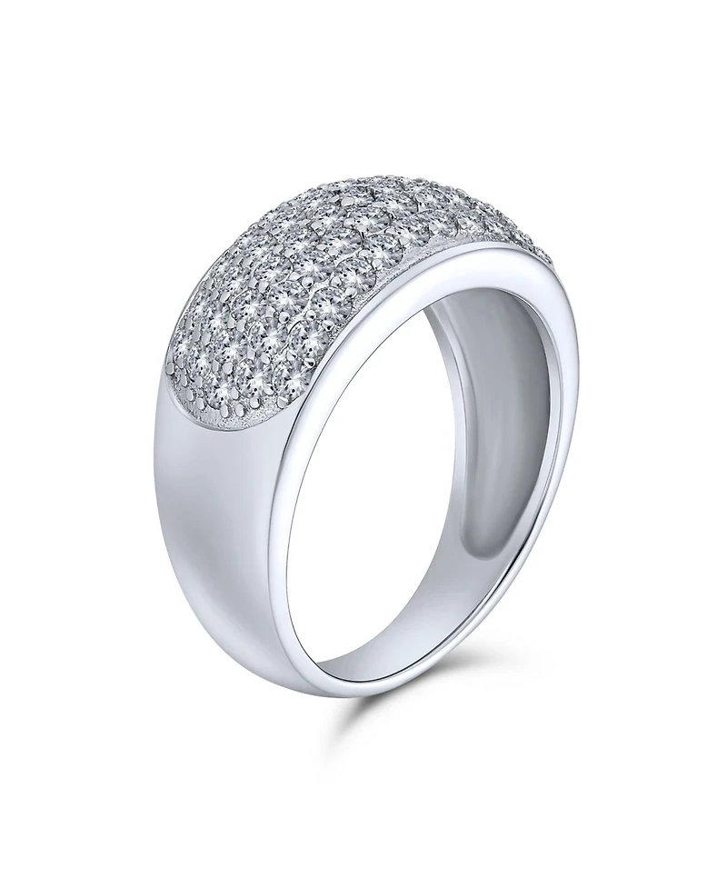 Bling Jewelry Micro Pave Aaa Cubic Zirconia Cocktail Anniversary Wide Cz Pave Anniversary Statement 1/2 Eternity Dome Wedding Band Ring For Women .925