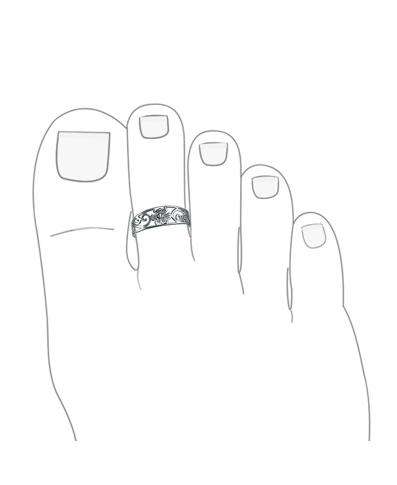 Flowers Cut Out Filigree Midi Band Toe Ring Sterling Silver Mid Finger