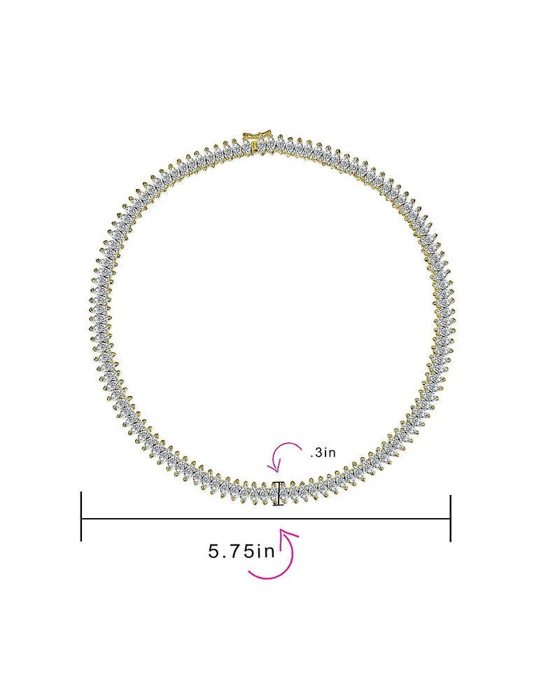 Bling Jewelry Art Deco Style Holiday Day Party Clear White Cubic Zirconia Marquise Formal Statement Tennis Necklace Prom Gold Plated