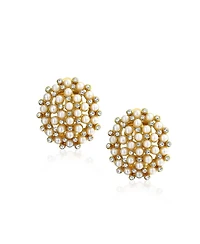 Bling Jewelry Art Deco Geometric Round White Pearl Clip-On Earrings 14K Gold Plated Fashion