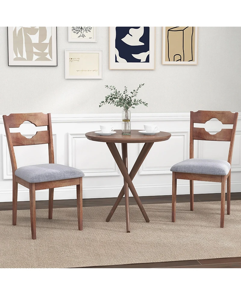 Gymax Set of 2 Dining Chair w/ Padded Seat High Back Rubber Wood Frame Kitchen Chairs