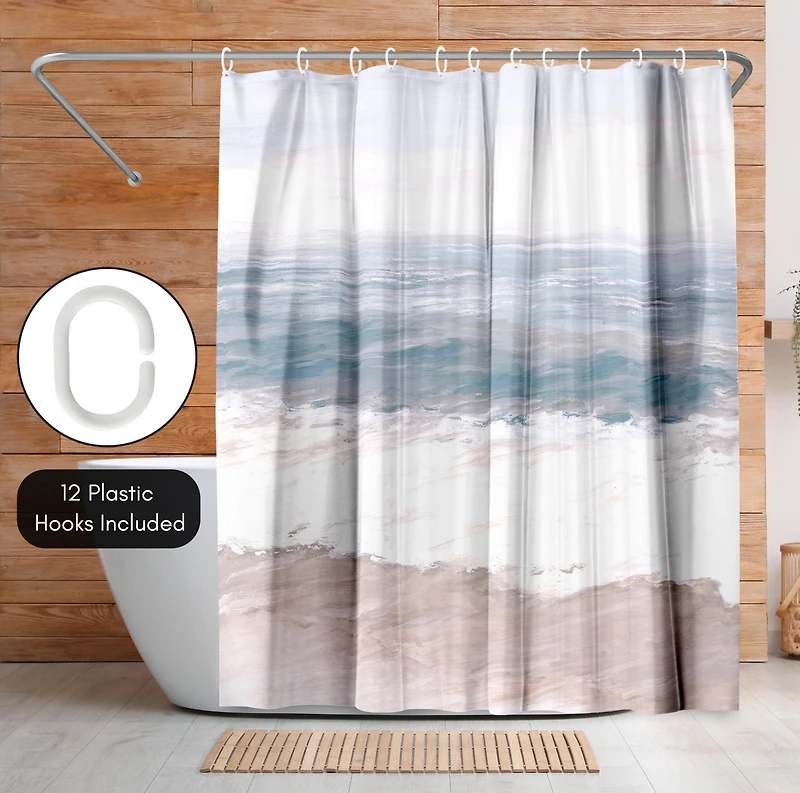 71x74 Shower Curtain - Coastal Seaside Design - Warm Waves by Pi Creative Art