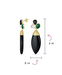 Bling Jewelry Fashion Multi Color Cluster Accent Wire Wrap Large Pointed Pear Shape Natural Green White Black Onyx Teardrop Drop Earrings Yellow Gold