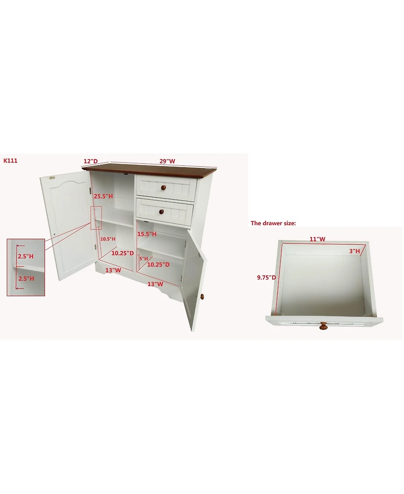 Kings Brand Furniture White / Walnut Finish Wood Kitchen Storage Buffet Cabinet