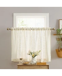 Hlc.me Linda Faux Linen Textured Semi Sheer Privacy Light Filtering Transparent Rod Pocket Short Thick Cafe Curtain Tiers for Small Windows