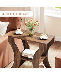 Tribesigns 24" Farmhouse End Table Set of 2, 3-Tier Side Table with Storage Shelves, Industrial Wood Accent Table, Nightstand Bedside Table for Living