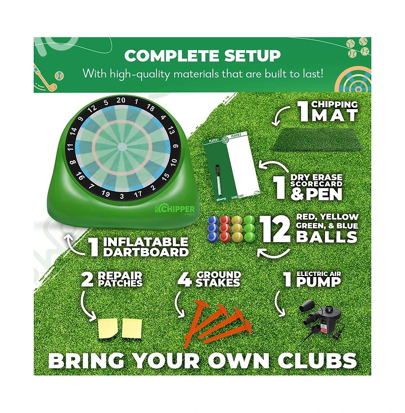 Bull Chipper | Giant Golf Darts (Over 6ft Tall) with 10+ Golf Games | Golf Chipping Game with Air Pump | Yard Games