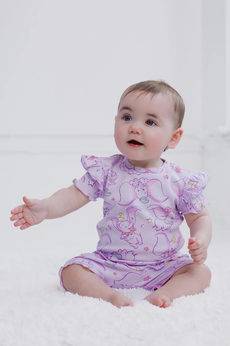 Bambi Baby Girls Disney Winnie the Pooh Minnie Mouse Lilo & Stitch Peplum T-Shirt and Bike Shorts Outfit Set Newborn to