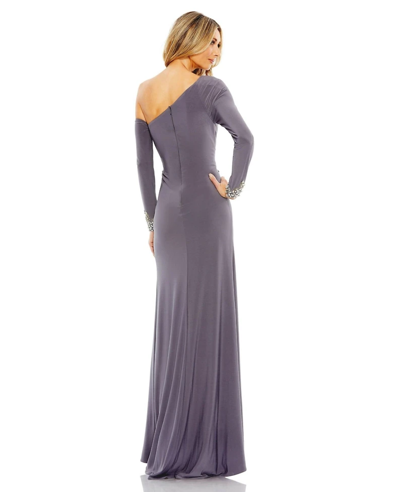Mac Duggal Women's Side Twist Drop Shoulder Beaded Cuff Gown