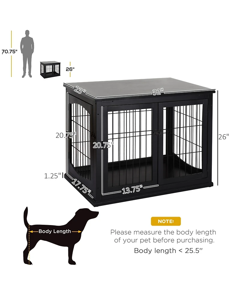 Dog Crate Furniture, Small Dog Cage End Table with Two Opening Sides, Lockable Door, Puppy Kennel Indoor, Cute and Decorative, Black