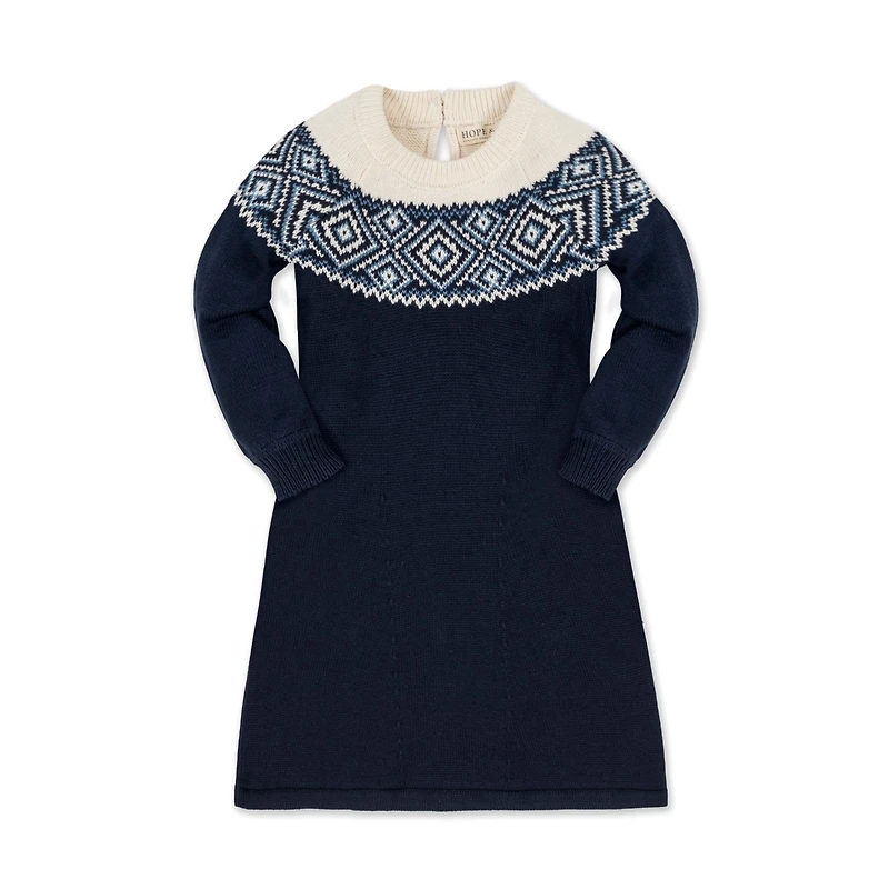 Hope & Henry Toddler Girls Organic Fair Isle Raglan Sweater Dress