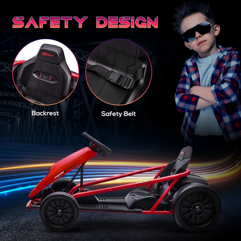 24V 8.1 Mph Electric Go Kart, Drifting Car Battery Powered Ride on Toy Outdoor with Slow Start, Music, Horn Honking and Safety Belt, for 8-12 Years Ol