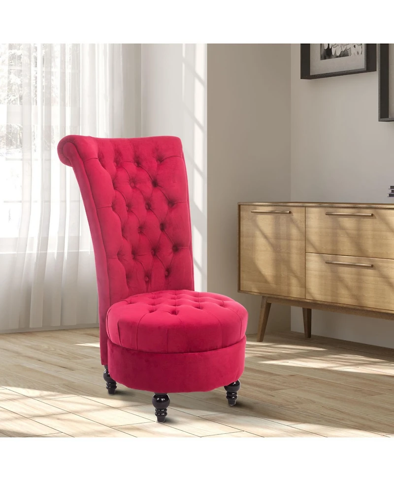 High Back Accent Chair, Upholstered Armless Chair, Retro Button-Tufted Royal Design with Thick Padding and Rubberwood Leg for living Room, Dining room