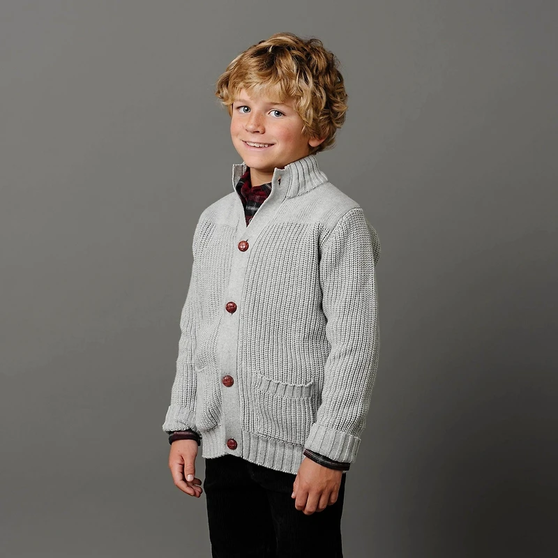 Hope & Henry Boys Organic Long Sleeve Mock Neck Cardigan