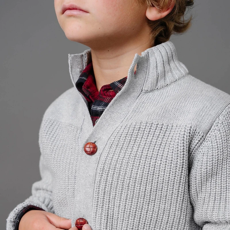 Hope & Henry Boys Organic Long Sleeve Mock Neck Cardigan