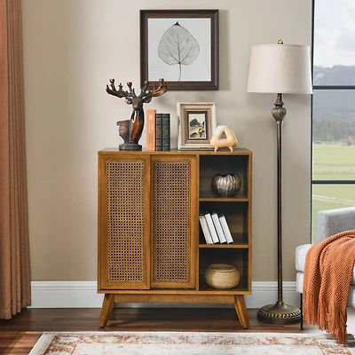 Streamdale Mid-Century Rattan Sideboard Cabinet with Shelf