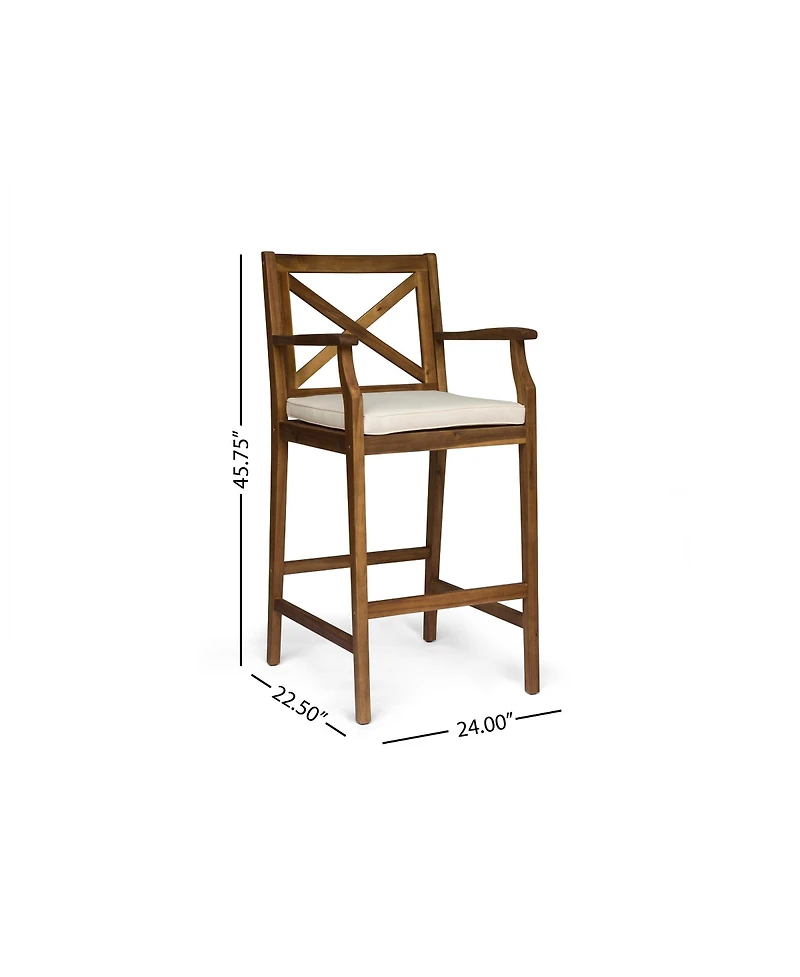 Streamdale Acacia Wood Outdoor Barstools With Water-Resistant Cushions (Set Of 2)