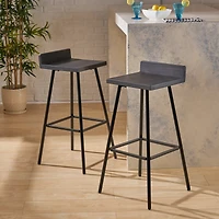 Bidwell Acacia Wood And Iron Bar Stools With Footrests