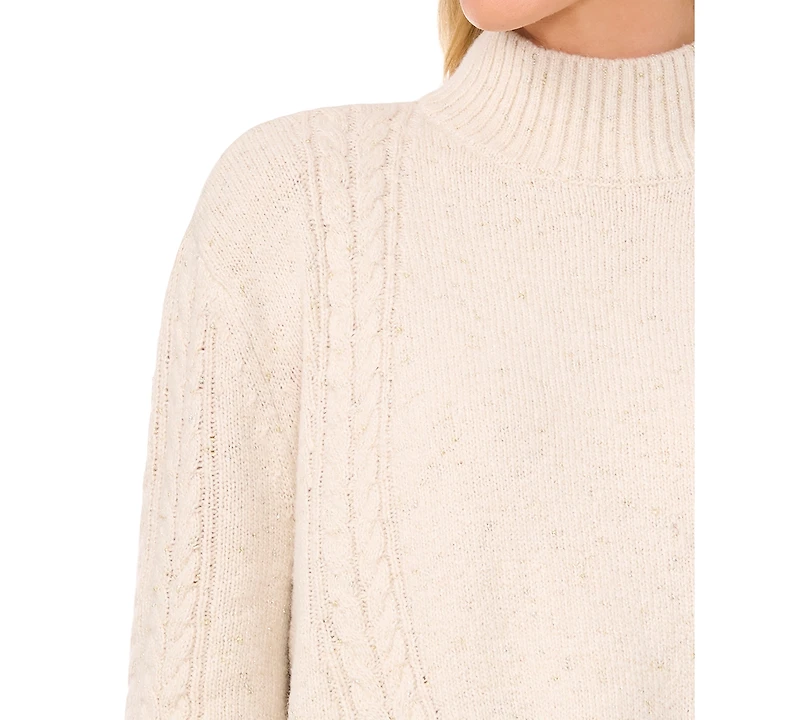 CeCe Women's Mock Neck Cable-Knit Drop-Shoulder Sweater