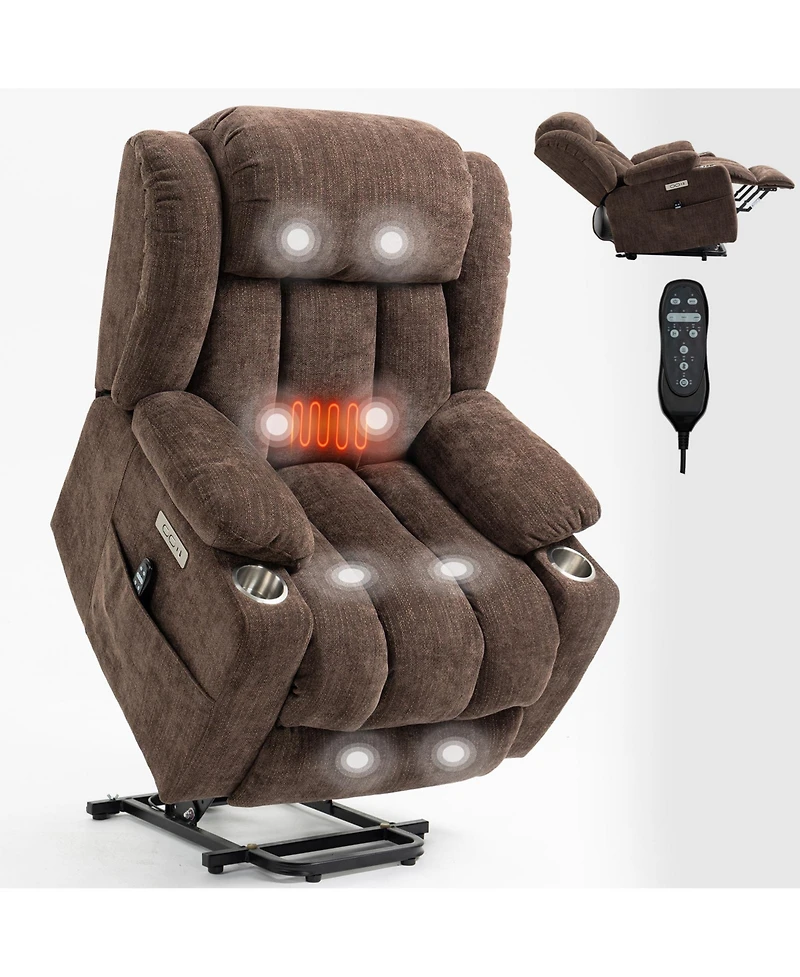 Streamdale Furniture Up to 350 Lbs Chenille Power Lift Recliner Chair, Heavy Duty Motion Mechanism with 8-Point Vibration Massage and Lumbar Heating,