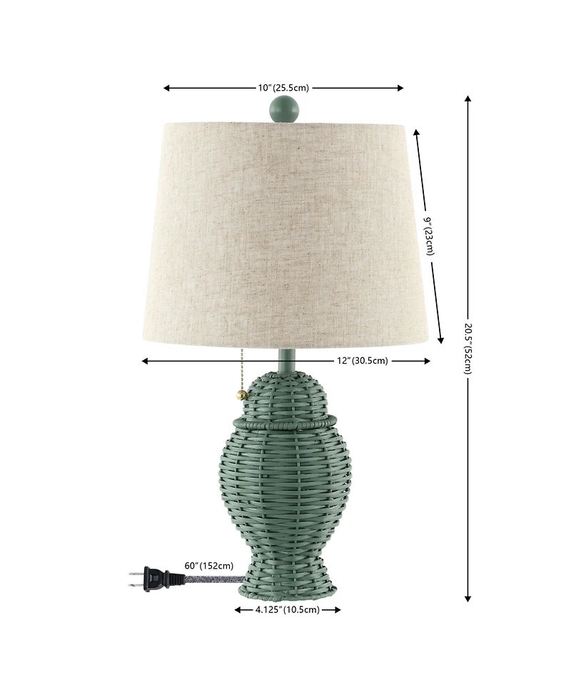 Jonathan Y Margie Wicker 20.5" Bohemian Rustic Iron Led Table Lamp, Green (Set of 2)