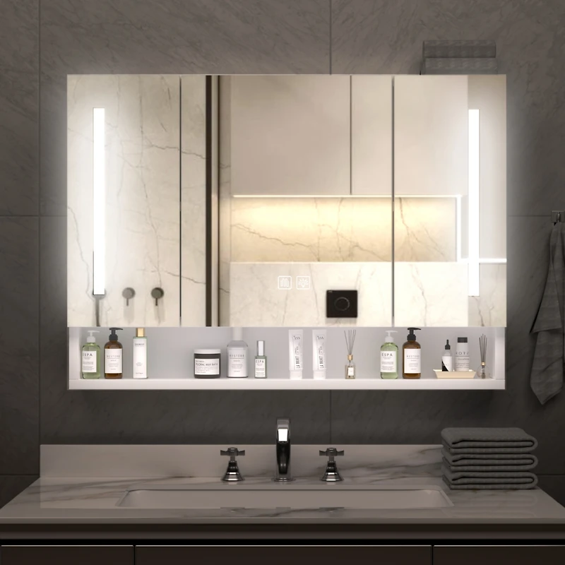 Streamdale Modern Bathroom Cabinet with Mirror, Led Lights, Storage