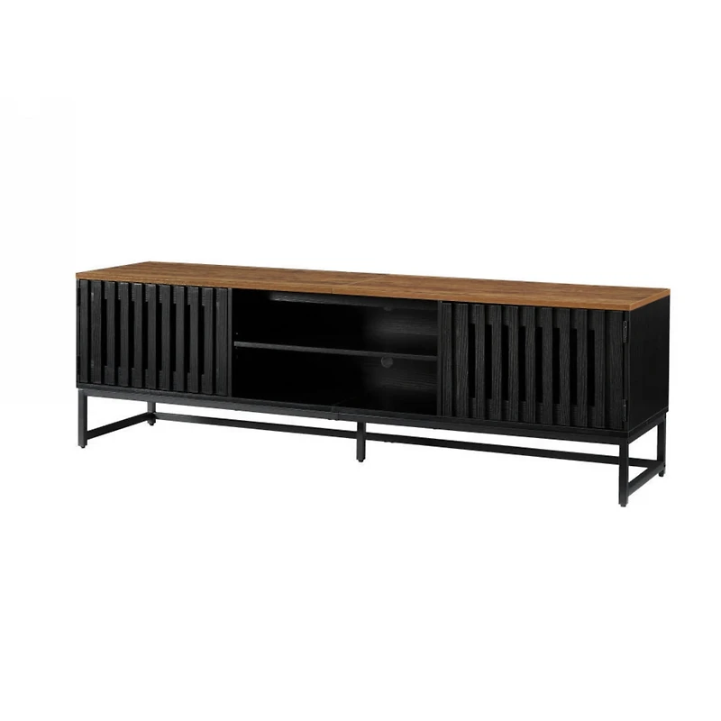 Streamdale Furniture 63 Inch Mid Century Modern Tv Stand with Slatted Grille Striped Doors, Tv Stand with Storage, Entertainment Center for Living Roo