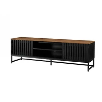 Streamdale Furniture 63 Inch Mid Century Modern Tv Stand with Slatted Grille Striped Doors, Tv Stand with Storage, Entertainment Center for Living Roo