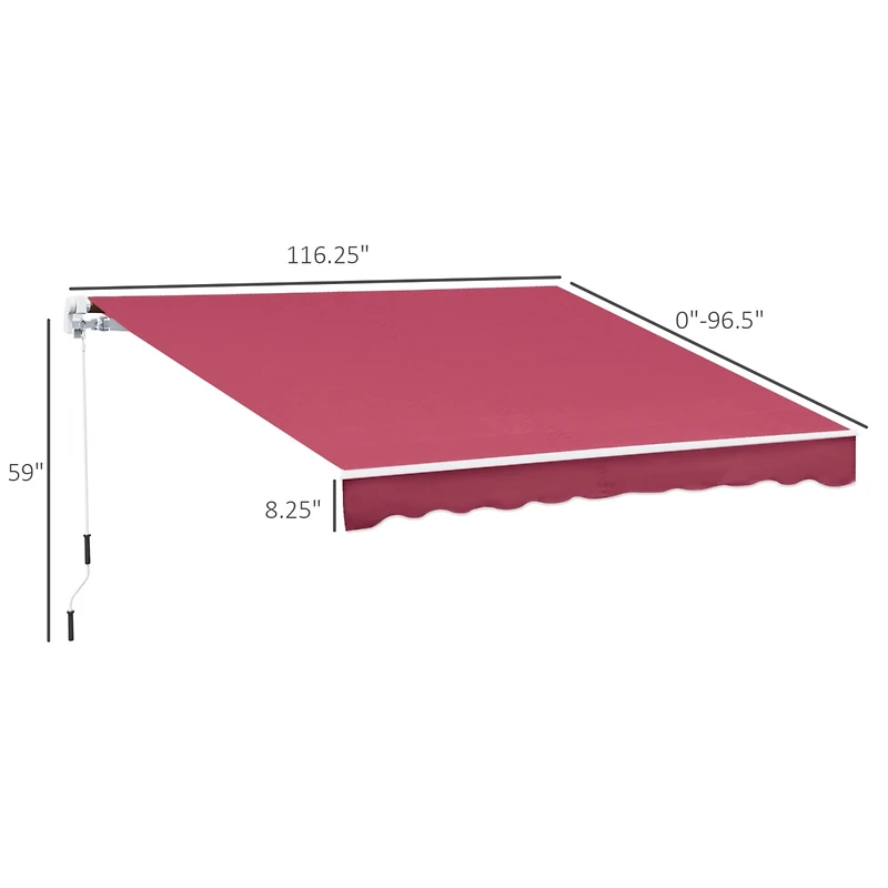 10' x 8' Retractable Awning, Patio Awnings, Sunshade Shelter w/ Manual Crank Handle, Uv & Water-Resistant Fabric and Aluminum Frame for Deck, Balcony,