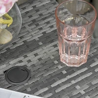 Rattan Wicker Side Table with Umbrella Hole, 2 Tier Storage Shelf for All Weather for Outdoor, Patio, Garden, Backyard, Mixed Grey