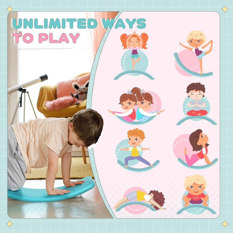 Kids 32" Balance Board, Wobble Board for Kids / Toddlers, Curvy Rocker Board, Preschool Learning Montessori Waldorf Toy for Ages 3-6 Years Old, B