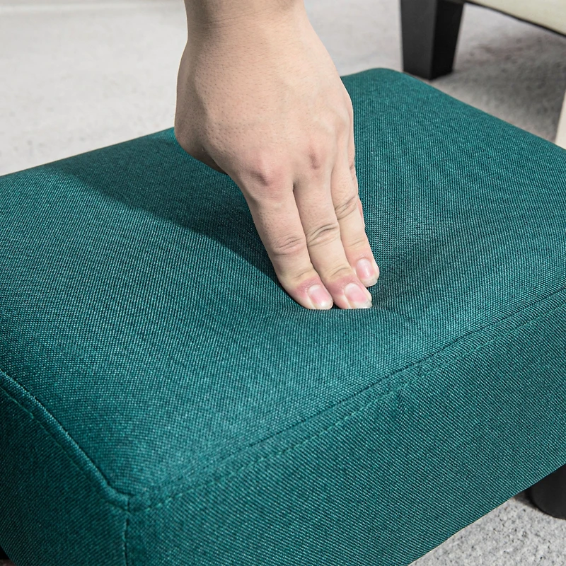 Ottoman Foot Rest, Small Foot Stool with Linen Fabric Upholstery and Plastic Legs, Cube Ottoman for Living Room, Green