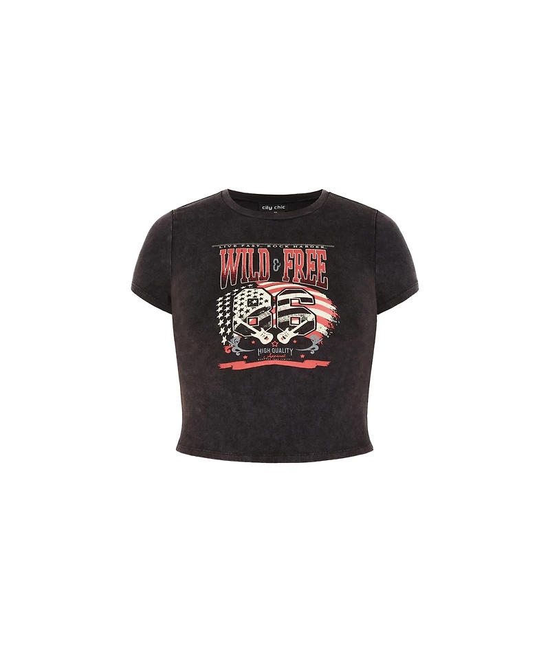 City Chic Women's Micro Print Wash Tee