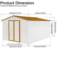 Streamdale Metal garden sheds 10ftx12ft outdoor storage sheds White+Yellow