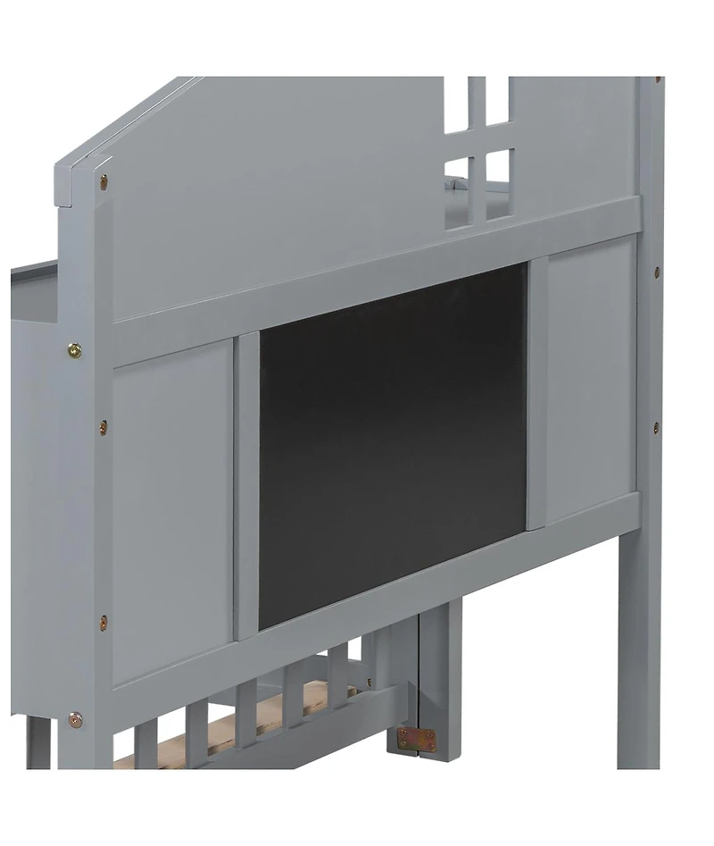 Simplie Fun Full-size Floor Beds with Bookcases and Blackboards, Versatile Platform Beds with Guard rails, Solid Wood Floor Beds with Storage Headboar