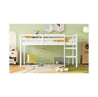Simplie Fun Solid Wooden, Rubber Wooden Twin Loft Bed with Ladder, Bed Platform of Strengthened Slats, White